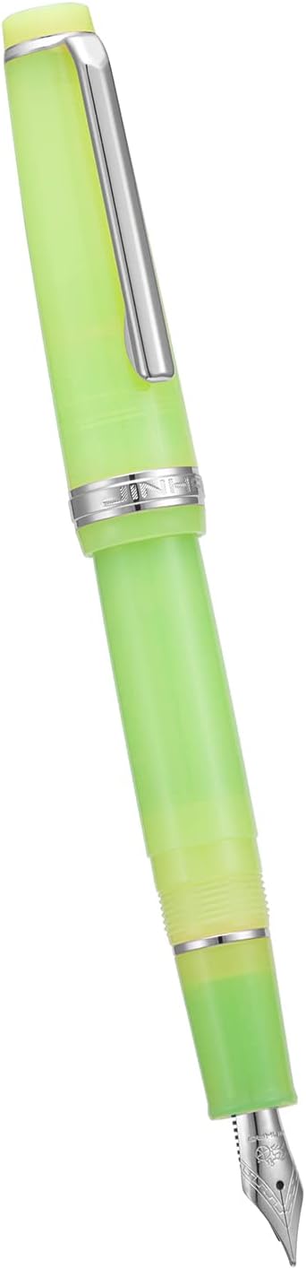 Jinhao 82 Acrylic Fountain Pen, Iridium Bent Nib with Ink Converter, Transparent Green Classic Design Calligraphy Pen (Silver Trim)