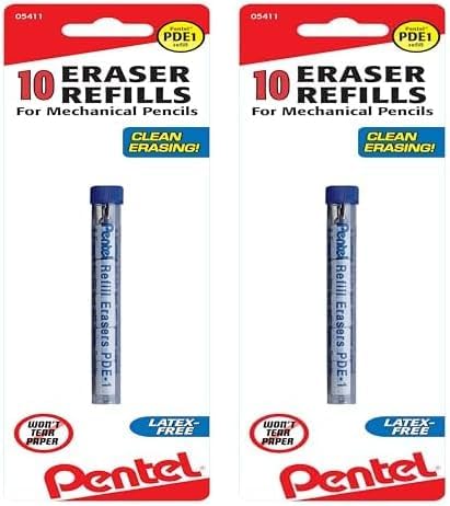 Pentel PDE1BP2 Refill Eraser for AL, AX and PD Pencil Series 5 Pieces per Tube, (2X Tubes) White (Pack of 2)