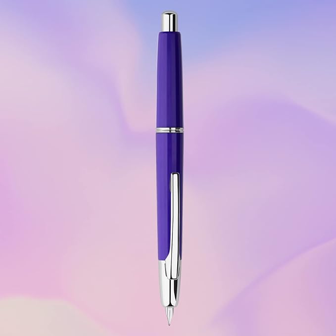 Majohn A2 Press Fountain Pen Extra Fine Nib with Box, Retractable Purple Resin Ink Pen with Converter Writing Pen Set (Silver Clip Version)