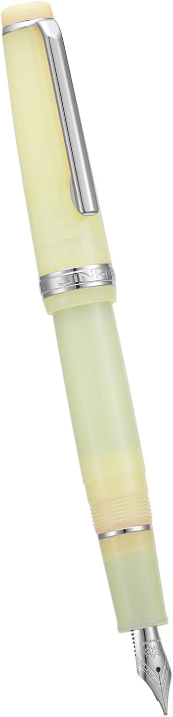 Jinhao 82 Acrylic Fountain Pen, Iridium Bent Nib with Ink Converter, Transparent Yellow Classic Design Calligraphy Pen (Silver Trim)