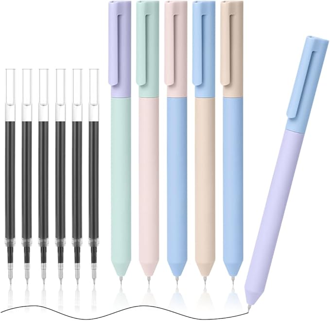 AUAUY 6PCS Gel Pens, Retractable Quick Dry Gel Ink Pen, Pens for Journaling with 6 Refill, Cute Pens, Smooth Writing Pens, 0.5mm Black Ink Pens, Office School Supplies Kids Gift(Double Matching Color)