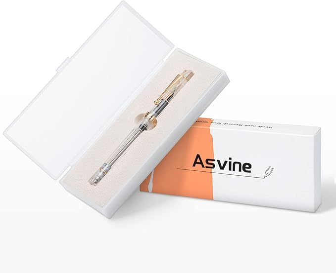 Asvine V126 Vacuum Filling Fountain Gold Plated Fine Point, Clear Demonstrator Pen, Large-Capacity with Gift Case
