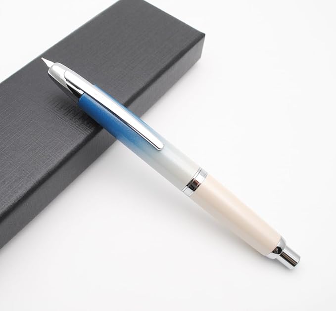 JINHAO 10 Press Fountain Pen, Retractable Metal Pen with Ink Converter (EF Nib 0.38mm, Gradient Blue)