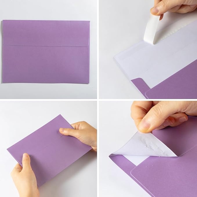 50 Pieces Metallic Color Self Seal Envelopes for Greeting Cards, Invitations, Postcards (Purple, 4x6)