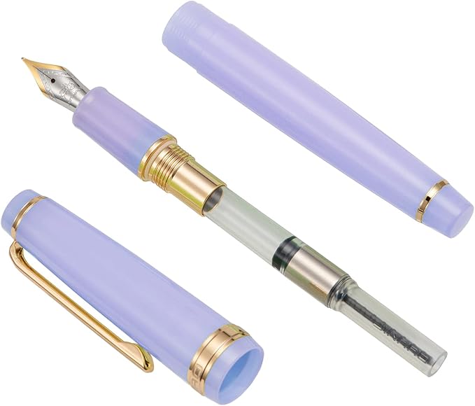Jinhao 82 Acrylic Fountain Pen, Iridium Medium Nib with Ink Converter, Transparent Purple Classic Design Smooth Writing Pen (Gold Trim)