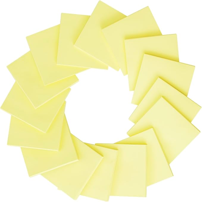 (16 Pack) Sticky Notes 3x3, Canary Yellow, Sticky Pads, Recyclable, Self-Stick Pads, Easy to Post for Home, Office, Notebook