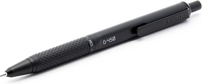 Zebra Pen G-450 Retractable Gel Pen, Black Brass Barrel, Medium Point, 0.7mm, Black Ink, 2 Count (Pack of 1) (49512), Black, Refillable