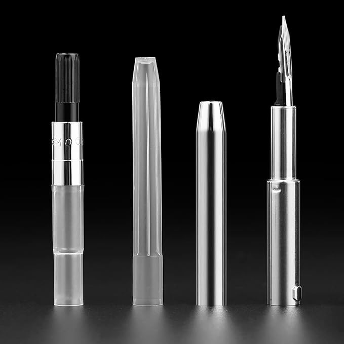 Majohn A2 Press Fountain Pen Extra Fine Nib with Box, Retractable Black Resin Ink Pen with Converter Writing Pen Set (Silver Clip Version)