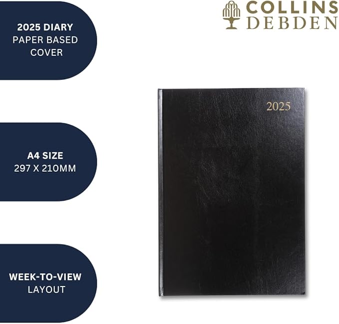Collins Essential 2025 Business Diary - A4 Week to View Planner with Leathergrain Hardback Cover - Purple - ESSA43.55-25