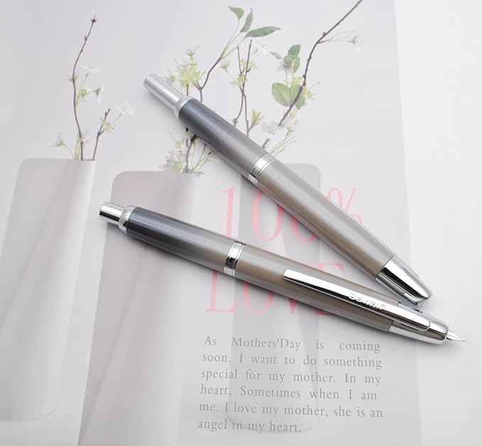 JINHAO 10 Press Fountain Pen, Retractable Metal Pen with Ink Converter (EF Nib 0.38mm, Gradient Grey)