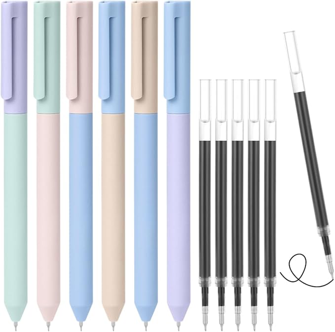 AUAUY 6PCS Gel Pens, Retractable Quick Dry Gel Ink Pen, Pens for Journaling with 6 Refill, Cute Pens, Smooth Writing Pens, 0.5mm Black Ink Pens, Office School Supplies Kids Gift(Double Matching Color)