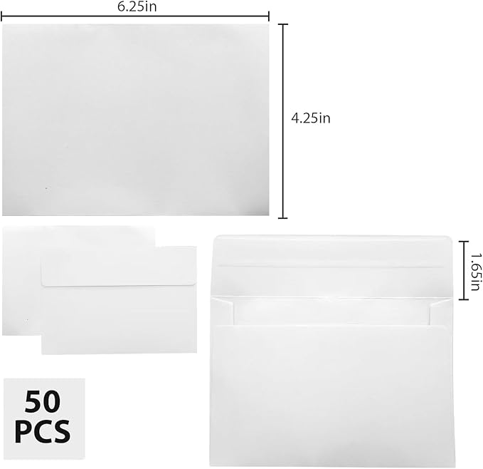 50 Packs 4x6 Envelopes,White A4 Envelopes,4x6 Envelopes for Invitations, Printable Invitation Envelopes,Envelopes Self Seal for Weddings, Invitations,Greeting Cards, Mailing, Invitations, Photos