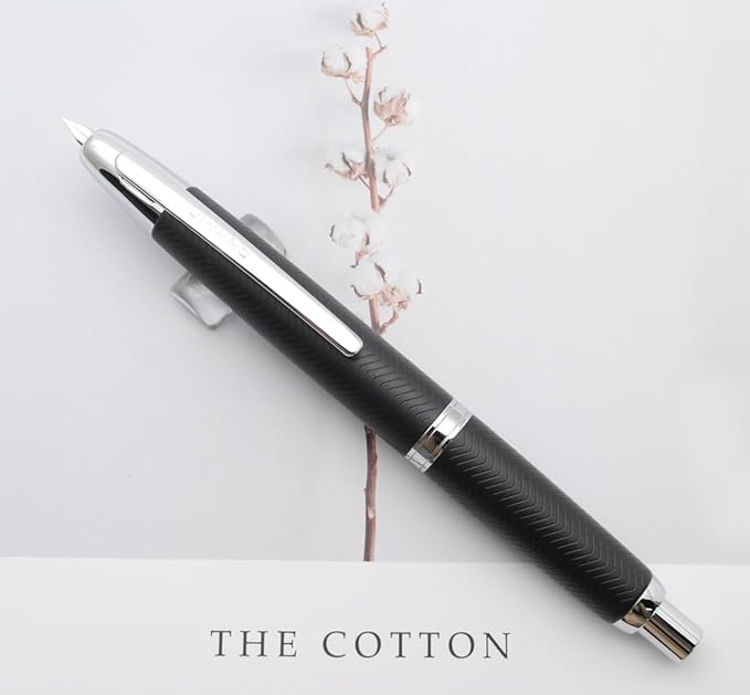 JINHAO 10 Press Fountain Pen, Retractable Metal Pen with Ink Converter (EF Nib 0.38mm, Wavy Texture Matte Black)
