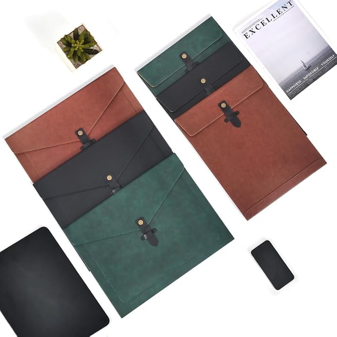 Black Leather File Folder Letter Size, File Organizer, Important Document Folder, Document Organizer, Laptop Sleeve Notebook Case, Leather Folder Paper Storage, A4 Envelopes Filing Folder 3PCS