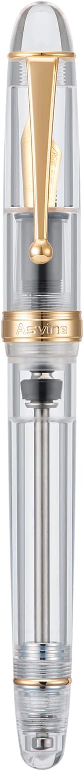 Asvine V126 Vacuum Filling Fountain Gold Plated Fine Point, Clear Demonstrator Pen, Large-Capacity with Gift Case