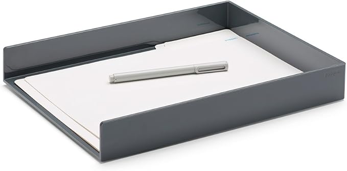 Poppin Stackable Letter Tray - Modular Lacquer Desk Trays for Office Organization, Color-Coordinated Office Supplies for Desk, Paper Trays (Dark Gray, Letter)