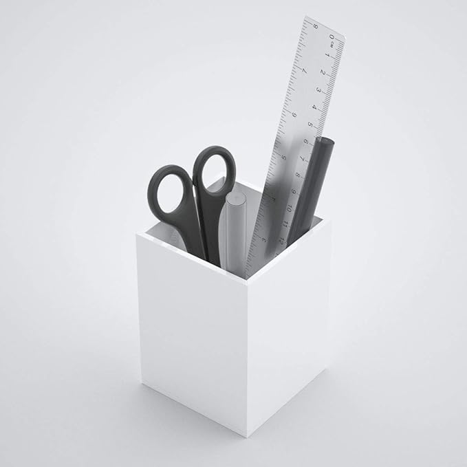 NIUBEE White Acrylic Pen Holder 2 Pack, Desktop Pencil Cup Stationery Organizer for Office Desk Accessory