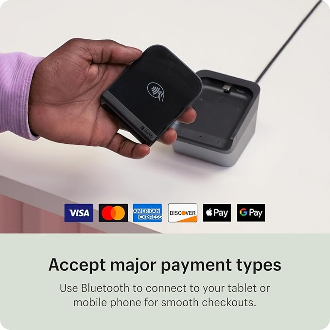 Tap & Chip Card Reader with Dock - POS Countertop Wireless Credit Card Reader Device + Holder Stand - Contactless Payment Point of Sale Station for Retail, Small Business
