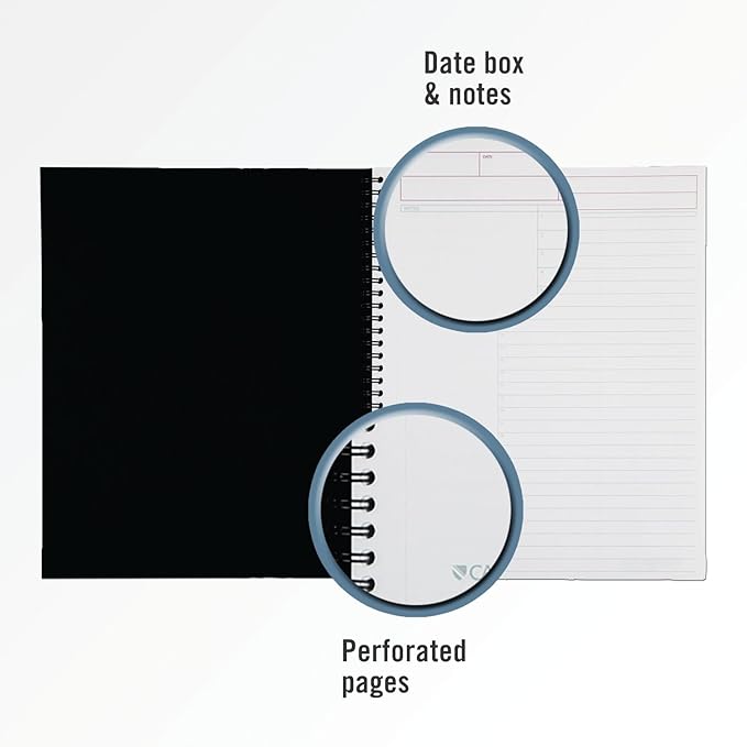 Cambridge Notebook, Business Notebook, 8-1/4" x 11", 80 Sheets, Ruled, Action Planner, Flexible Cover, Wirebound, Gray (06064)