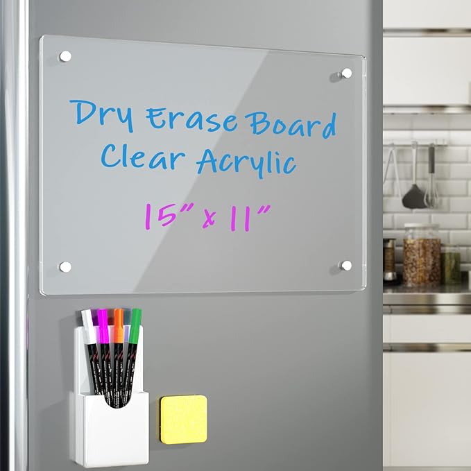 Acrylic Note Board Refrigerator Dry Erase Board Magnetic Clear 15βx11 Includes 4 Dry Erase Markers