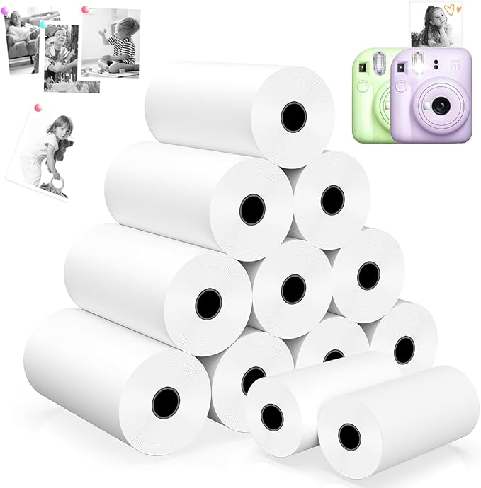 Thermal Paper,๐๐ ๐๐จ๐ฅ๐ฅ๐ฌ Kids Instant Camera Refill Print Paper, Atnadov HD Thermal Paper for Most Kids Instant Camera (White-12 Rolls)
