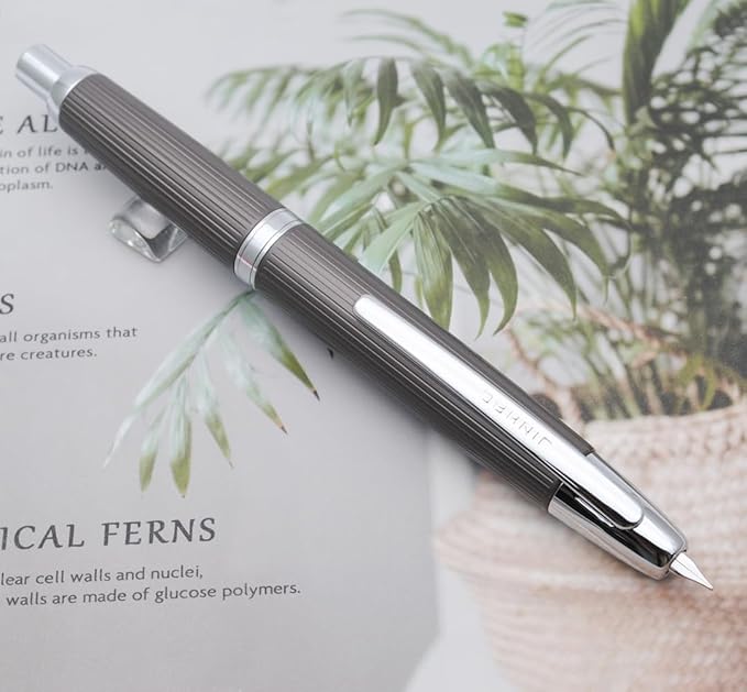JINHAO 10 Press Fountain Pen, Retractable Metal Pen with Ink Converter (EF Nib 0.38mm, Striated Dark Gray)