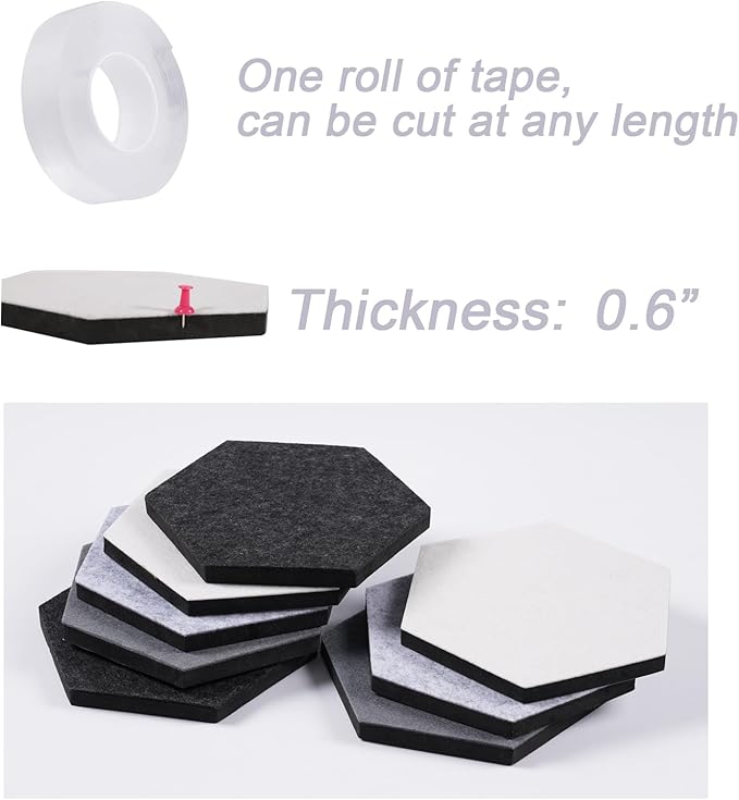 LAJAR 8 Pcs Hexagon Felt Bulletin Board Tiles, Self Adhesive Felt Pin Board Wall Tiles for Photos, Pictures, Memos (Gray)