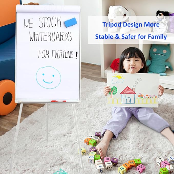 2 Pack Magnetic Whiteboard Easel 24" x 36"|Height Adjustable Dry Erase Board Tripod Office Presentation Board w/Flipchart Pad, Magnets & Eraser, White