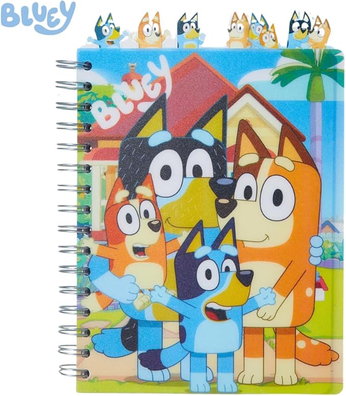 Innovative Designs Bluey Tab Journal Notebook, Spiral Bound, 144 Lined Pages, 8 x 7 inches, Blue
