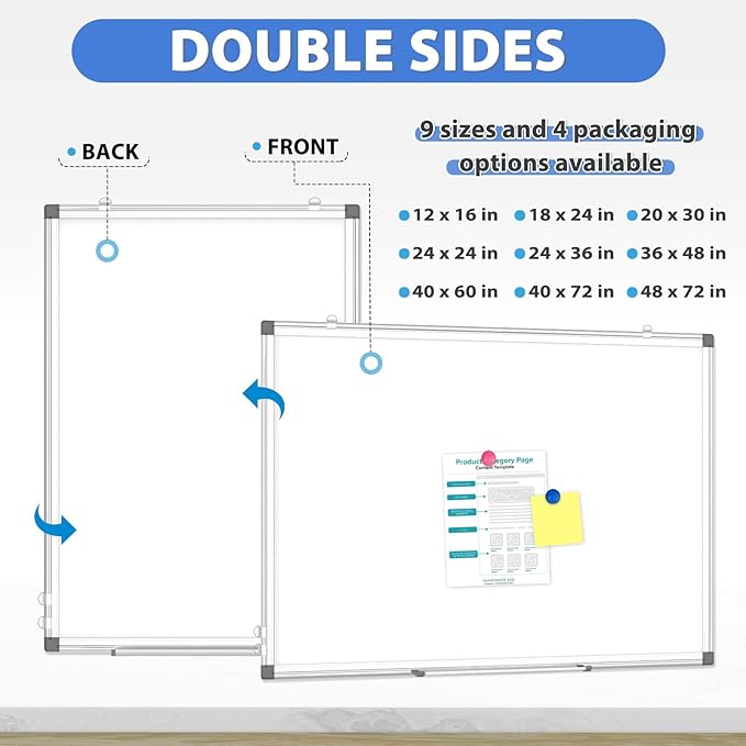 WALGLASS Large White Board, 72" x 48" Double-Sided Dry Erase Board Magnetic Whiteaboard for Wall, Hanging Mounted Whiteboard Silver Aluminium Frame for Home, School, Office