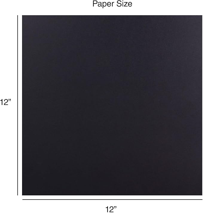 Cardstock 12 x 12 Paper Pack - 65lb Smooth Card Stock for Crafts, Cardmaking, Art Projects - 50 Square Scrapbook Sheets - Double Sided with Solid Core, Midnight Black