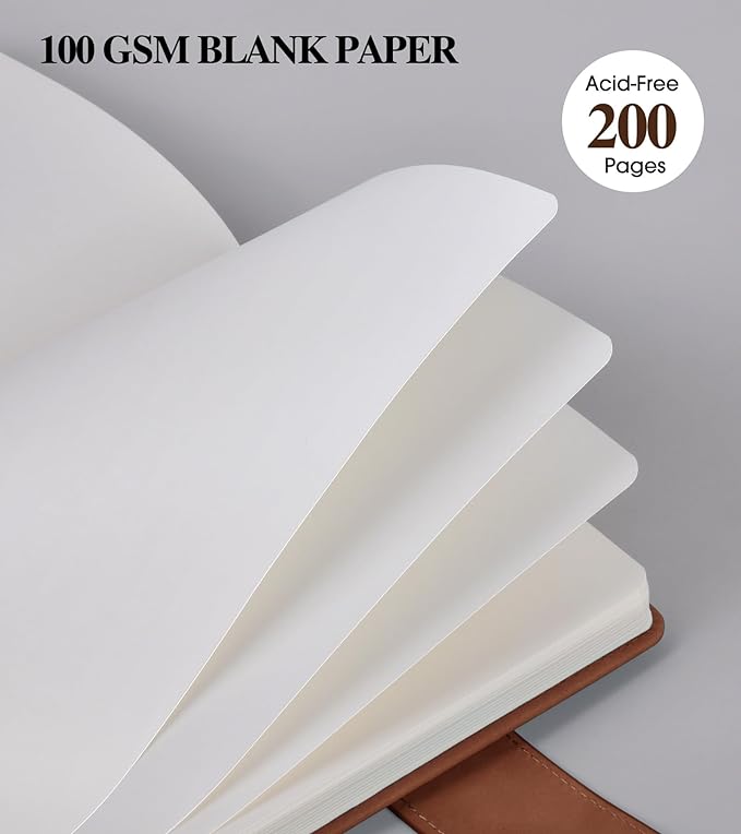 Blank Journal Notebook, A5 Hardcover Leather Sketchbook with 200 Pages Thick Blank Paper for Men Women, Unlined Drawing & Writing Journal, 5.9" x 8.4" Plain Notebook (dark brown)