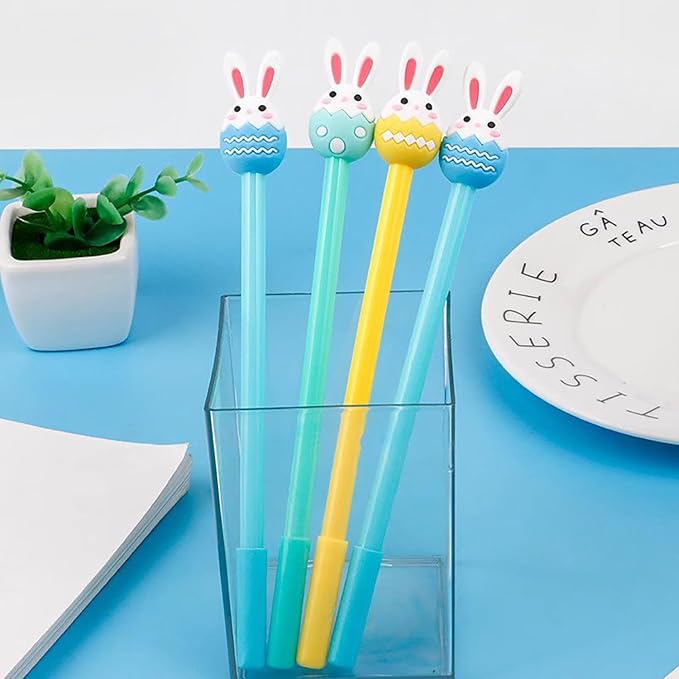 YYaaloa 12pcs Rabbit Eggs Gel Ink Pens 0.5 mm Black Ink Novelty Pens for Child, Women Coworkers Kids Office School Home Wedding Bridal Shower Gifts Party Supplies (Rabbit Eggs pens 12pcs)
