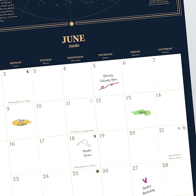 Astral Wall Calendar 2025 12" x 12" FSC® Plastic Free - Starts Week On Sunday | Square Wall Calendar | Family Planner Calendar 2025 | Astrological Calendar 2025