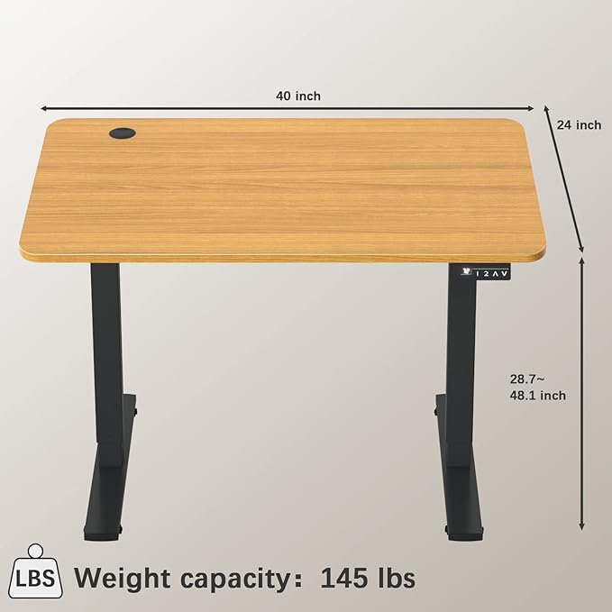Furmax Electric Height Adjustable Standing Desk Large 40 x 24 Inches Sit Stand up Desk Home Office Computer Desk Memory Preset with T-Shaped Metal Bracket, Maple