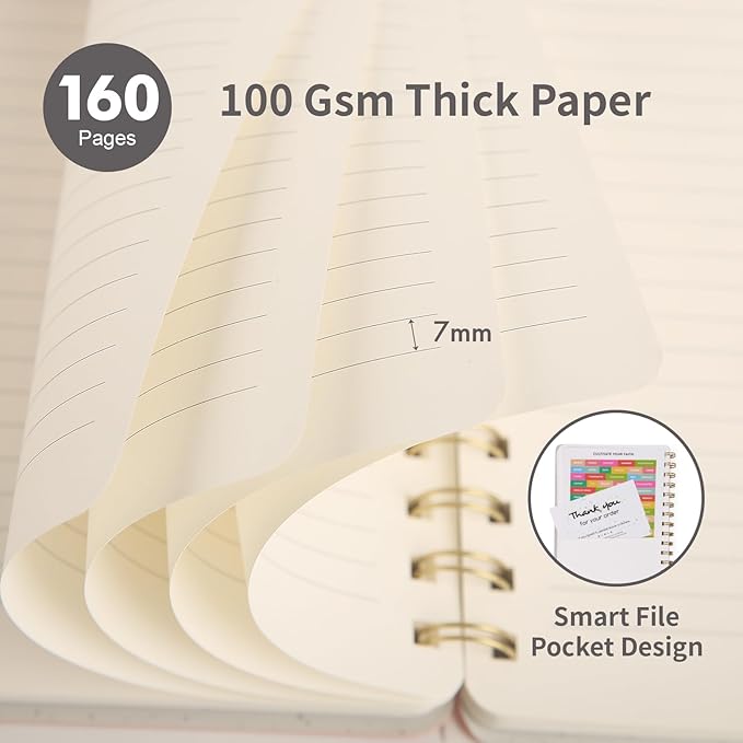 Spiral Notebook-6.10" x 8.19" Journal with Back Pockets and 192 Lined Pages,PU Leather Cover Business Journal, Twin-Wire Binding Notebook Perfect for Office & Home School Supplies