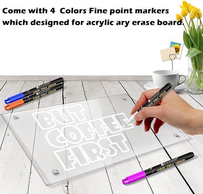 Acrylic Note Board Refrigerator Dry Erase Board Magnetic Clear 15βx11 Includes 4 Dry Erase Markers