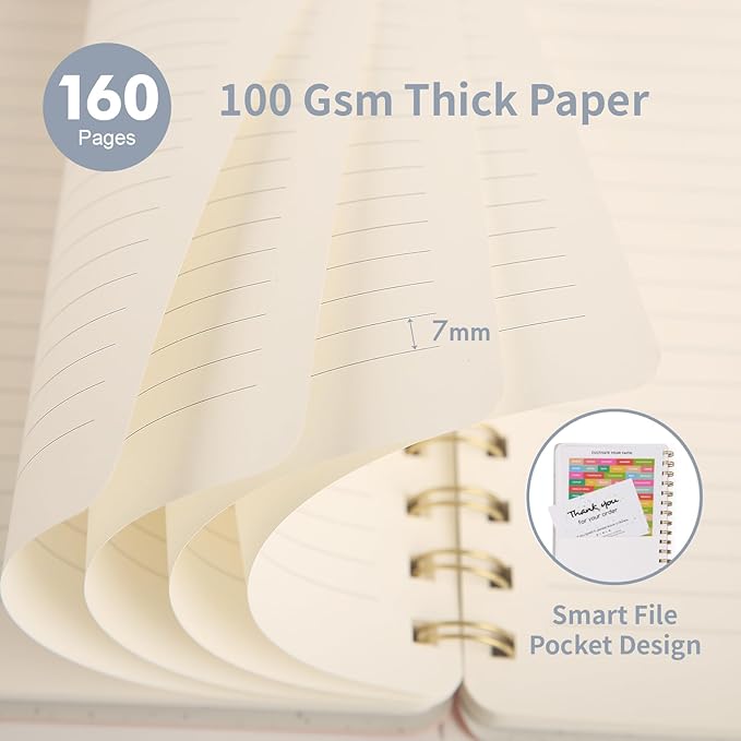 Spiral Notebook - Lined 160 Pages Journal with Back Pockets for College Journal, Twin-Wire Binding Notebook Perfect for Office & Home School Supplies Violet Reef Blue Grey