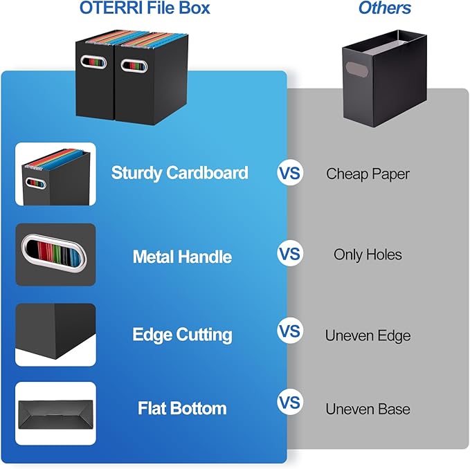 Oterri File Organizer, Small Storage Box, Cardboard File Folder Organizer, Collapsible File Box, Hanging File Organizer for Letter Size, Portable File Box with Handle, Only Box(Black,8 Packs)