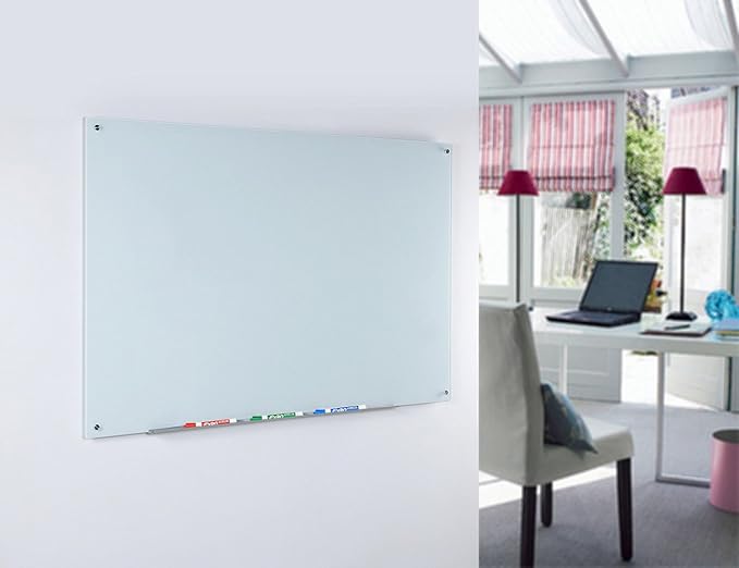 Audio-Visual Direct Magnetic White Glass Dry-Erase Board Set - 5' x 3.4' - Includes Magnets, Hardware & Marker Tray
