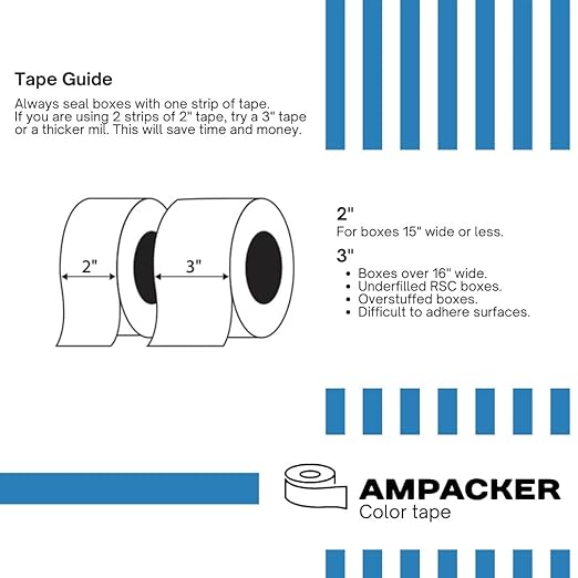 Heavy Duty Packaging Color Tape for Shipping,Packing and Moving 2" Wide x 2.0 Mil Thick -110 Yrd Roll -Acrylic Adhesive Tape for Box Sealing. (1 Roll, Blue, 2" Wide x 110 yds).