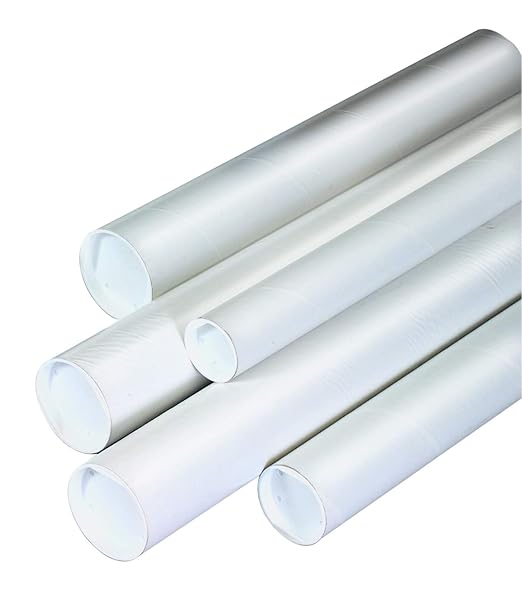 BOX USA BP1509W Mailing Tubes with Caps, 1-1/2" x 9", White (Pack of 50)
