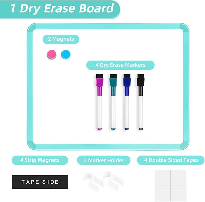 VUSIGN Small White Board Dry Erase, 14'' x 11'' Magnetic Dry Erase Board, Mini Whiteboard with Markers for Kids, Students, Fridge, Wall, Locker, Green