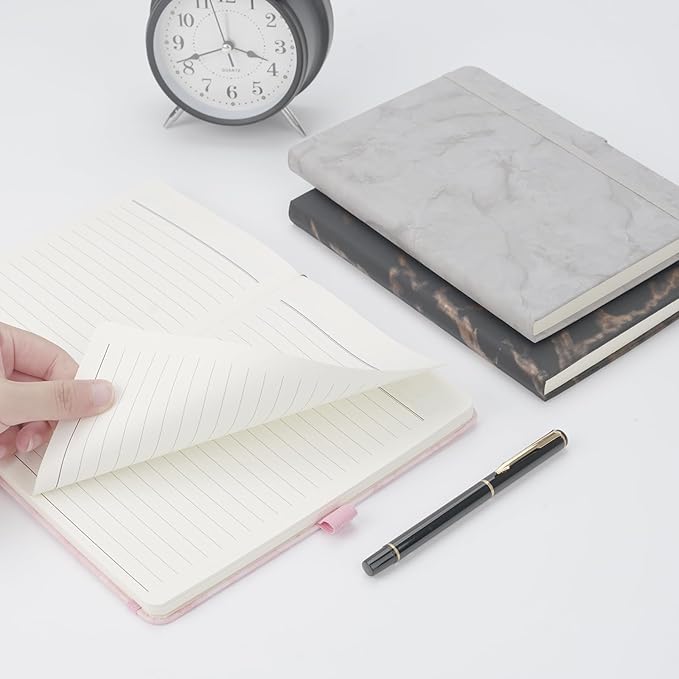 Lined Notebook Journal for Women Men 200 Pages A5 Hardcover Leather with Pen Holder College Ruled Journals for Work Note Taking Travel School (Lined, Pink-B)