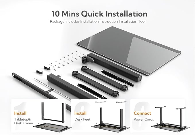 Glass Standing Desk, Small Electric Standing Desk Adjustable Height, 40 Inch Adjustable Stand Up Desk, Quick Install Home Office Computer Desk, Black
