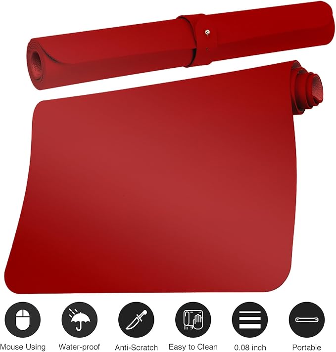 Boutilon Leather Desk Pad 30" x14",Non-Slip Mouse Pad,Office Desk Mat,Waterprooft PU Leather Desk Blotter,Desk Pad Protector,Desk Writing Pad for Home Office Decor (M-Red)