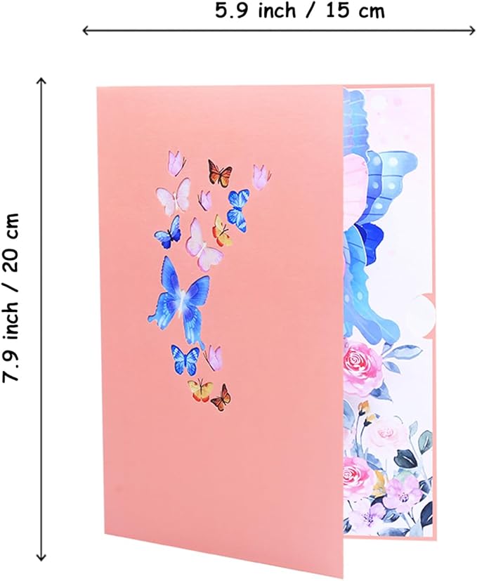 Pop Up Card, Butterfly and Flower 3D Greeting Card with Envelope for Any Occasion, Birthday, Mother's Day, Anniversary, Valentines Day, Handmade Gifts, Foldable Celebration Cards for Friends