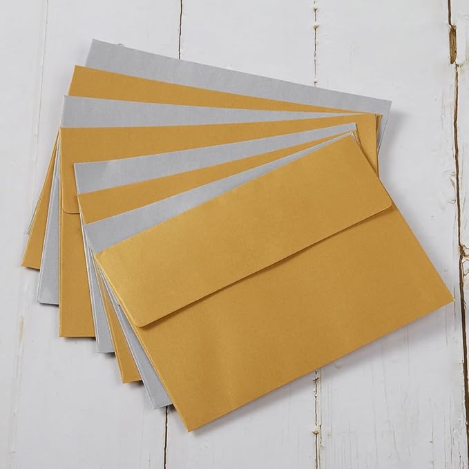 50 Pieces Metallic Color Self Seal Envelopes for Greeting Cards, Invitations, Postcards (Silver, 4x6)