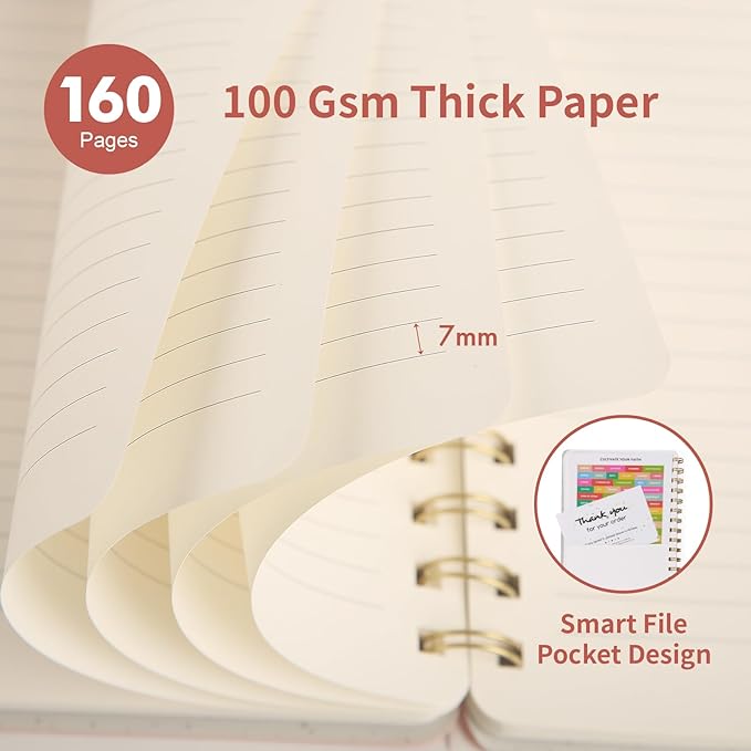 Spiral Notebook-6.10" x 8.19" Journal with Back Pockets and 192 Lined Pages,PU Leather Cover Business Journal, Twin-Wire Binding Notebook Perfect for Office & Home School Supplies