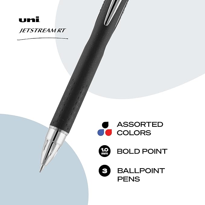 uni-ball 73840 Jetstream RT Ballpoint Pens, Bold Point (1.0mm), Assorted Colors, 3 Count